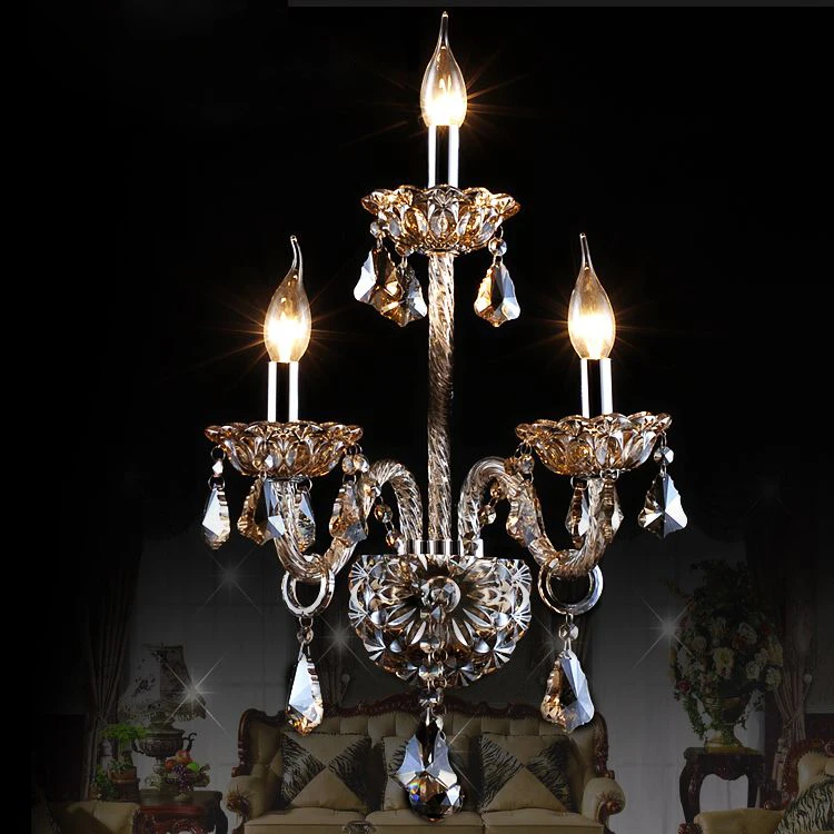 Luxury top K9 transparent clear /cognic Crystal Wall Lamp Candle Led E14 Bulbs double/three head beside bed room light