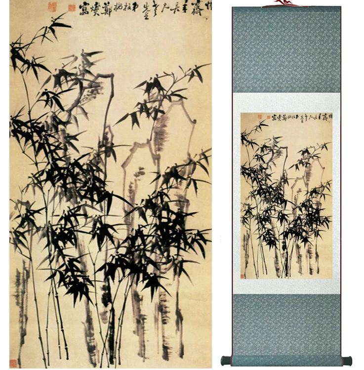 

Bamboo painting Chiense characters and Flower painting Home Office Decoration Chinese scroll painting041202
