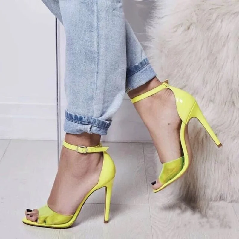 

Sexy women's High-heeled PVC Transparent shoes Thin Heels Sandals slippers shoes woman yellow black shoes