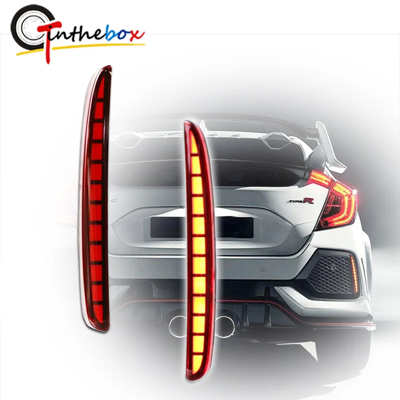 

Red LED Rear Bumper Reflector Tail/Brake, Rear Fog Light w/ Turn Signal For Honda Civic Hatchback,Type-R,SI 4-Door Sedan 2017-up