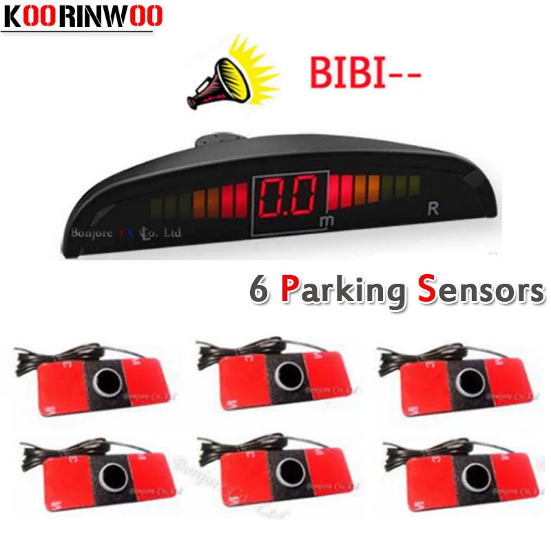 

KOORINWOO Car detector Car parking sensors 6 Front and back Radars Monitor LCD Parktronic Parking Sensors bibi Buzzer Alarm AUTO