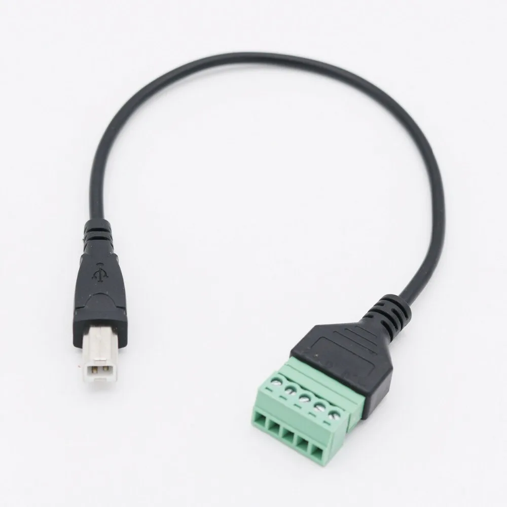 10pcs USB 2.0 B Male to 5 Pin Screw Connector with Shield Solderless Terminal Plug Adapter Cable Cord 30cm/1ft