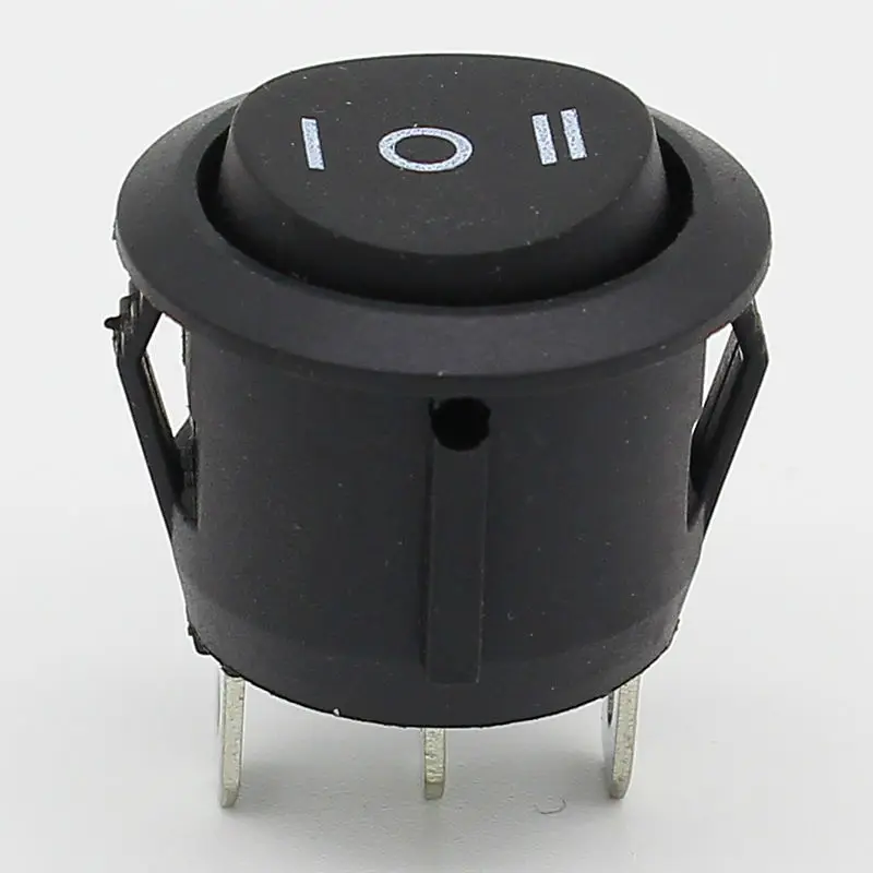 Joli à bascule rond noir, 3 broches, 10 pièces, 10A, 125V, 250V AC, 3 positions, SPDT ON-OFF-ON, Snap-in, 23mm