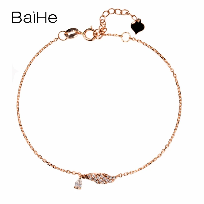 BAIHE Solid 18K Rose Gold 0.15ct H/SI Natural Diamond Feather Bracelet Women Wedding Gift Trendy Fine Jewelry браслеты браслет