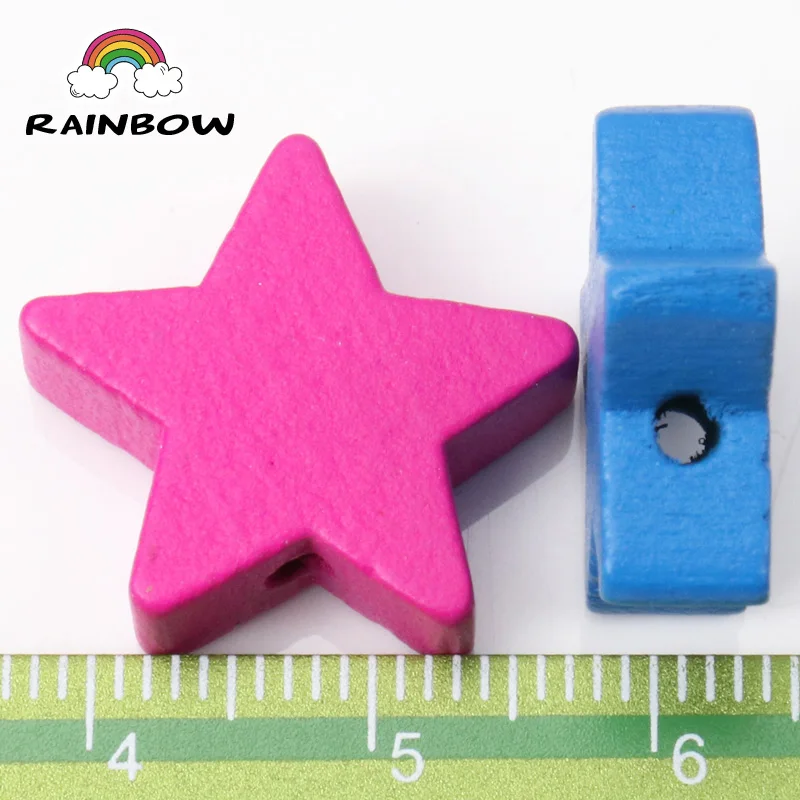 Mixed Colors Star Shape Wooden Material Natural Spacer Beads For Jewelry making DIY 19mm 20pcs