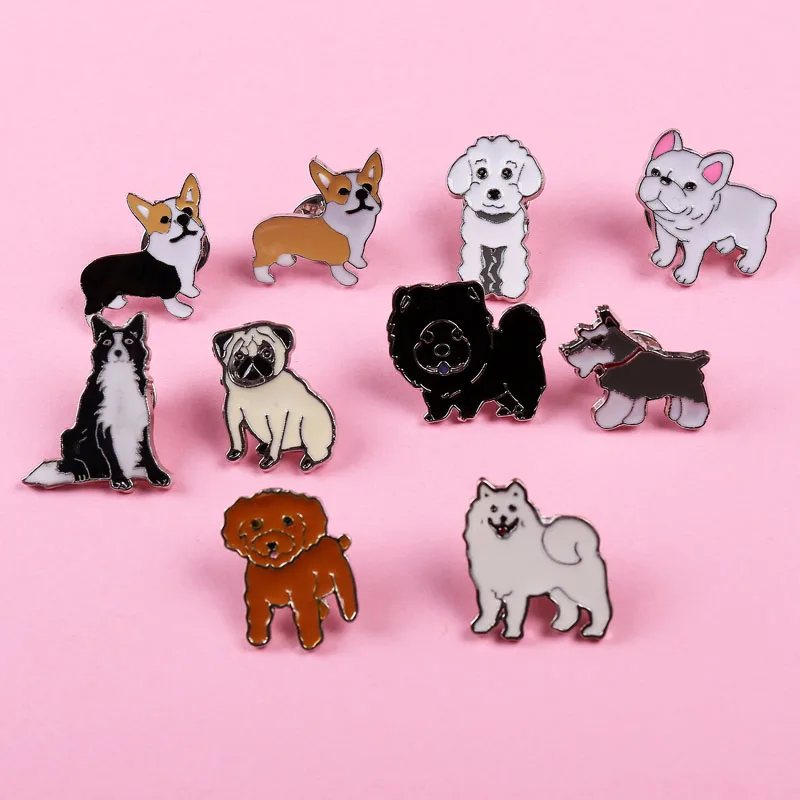 Pins Brooches for Women Fashion Chow Bulldog Pet Dog Brooches Dogs Charm Accessories Badge Brooch Pins for Girl Gift