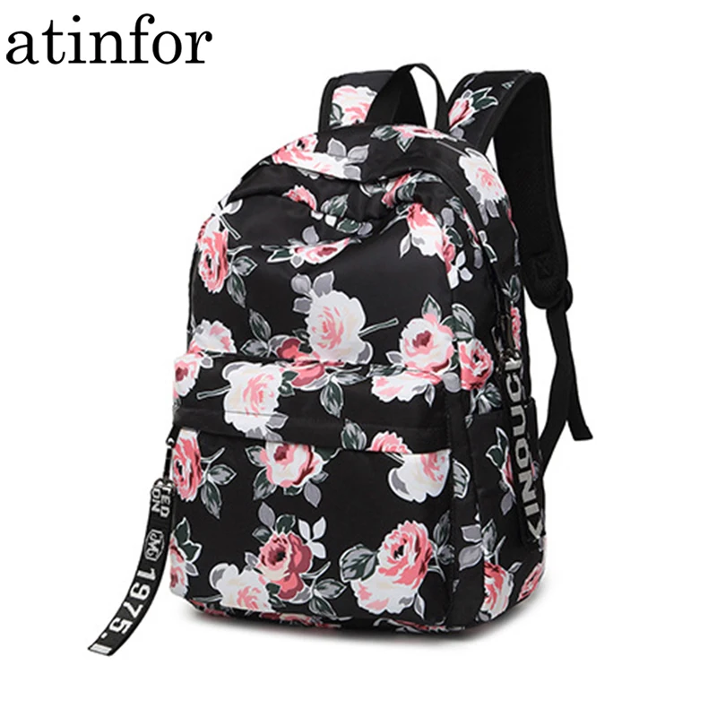 Fashion Water Resistant Nylon Women Backpack Flower Printing Female School Rucksack Girls Daily College Laptop Bagpack