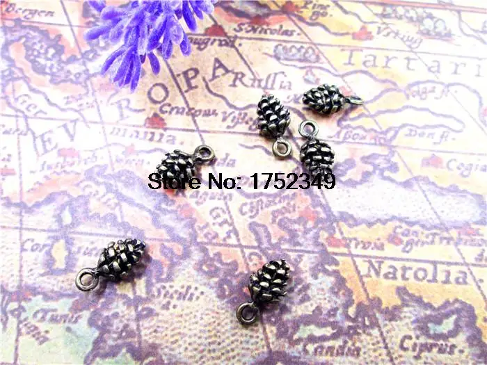 50pcs--Pine Cone Charms Antique bronze 3D mini Pine cone charm pendant 13x6mm