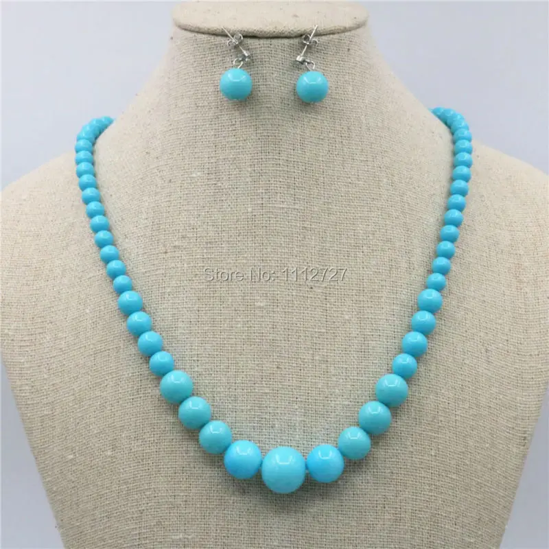 6-14mm Accessories Natural Blue Seashell Beads Tower Necklace Chain Earbob Earrings Sets Girls Christmas Gifts Jewelry Making