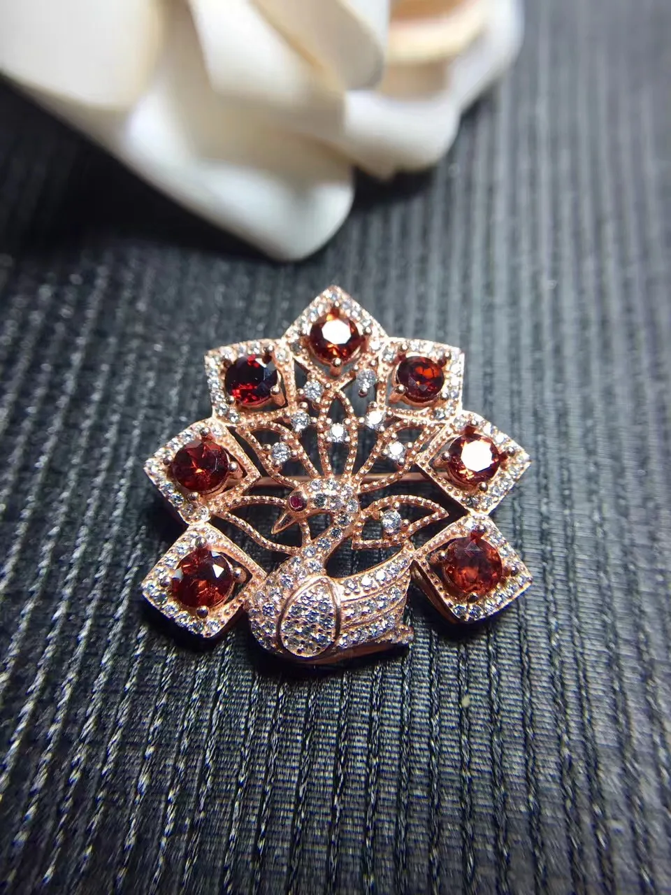 Garnet brooch Free shipping Natural real Garnet 925 sterling silver brooch  4*4mm 7pcs gemstone