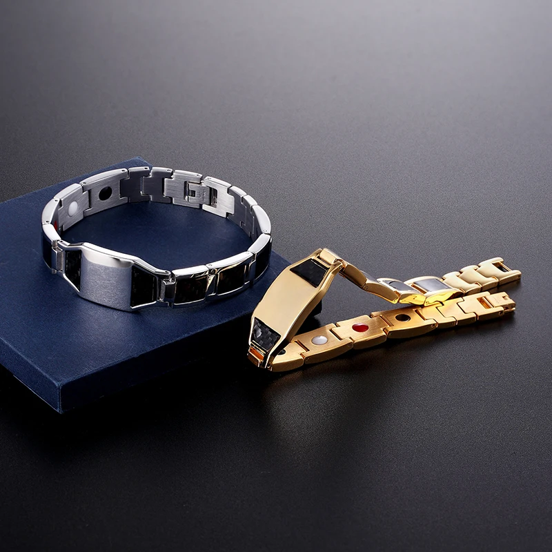 Magnetic Hematite Stainless Steel Bracelet Men\'s Health Bracelet with Hook Clasp Therapy Bracelet Healthy Boys and Girls Jewelry