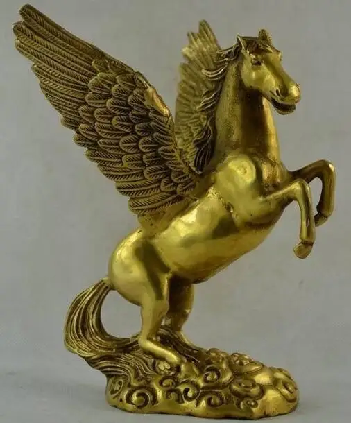 

Exquisite Chinese Old Handwork Copper Carving Pegasus Flying Horse Wonderful Zodiac Animal Statue