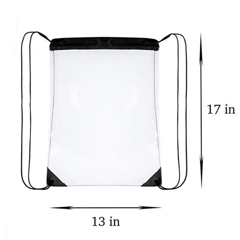 New Transparent Drawstring Backpack Cinch Sack School Tote Gym Bag Sport Pack 33 x 43cm