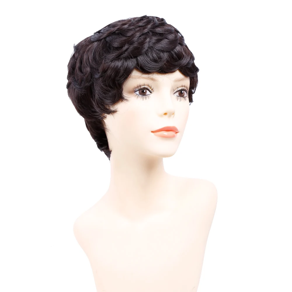 Amir Synthetic Short Wigs for Women Black Short Wig Pixie Cut Cosplay Short Curly Hair Drawstring with Combs Inside