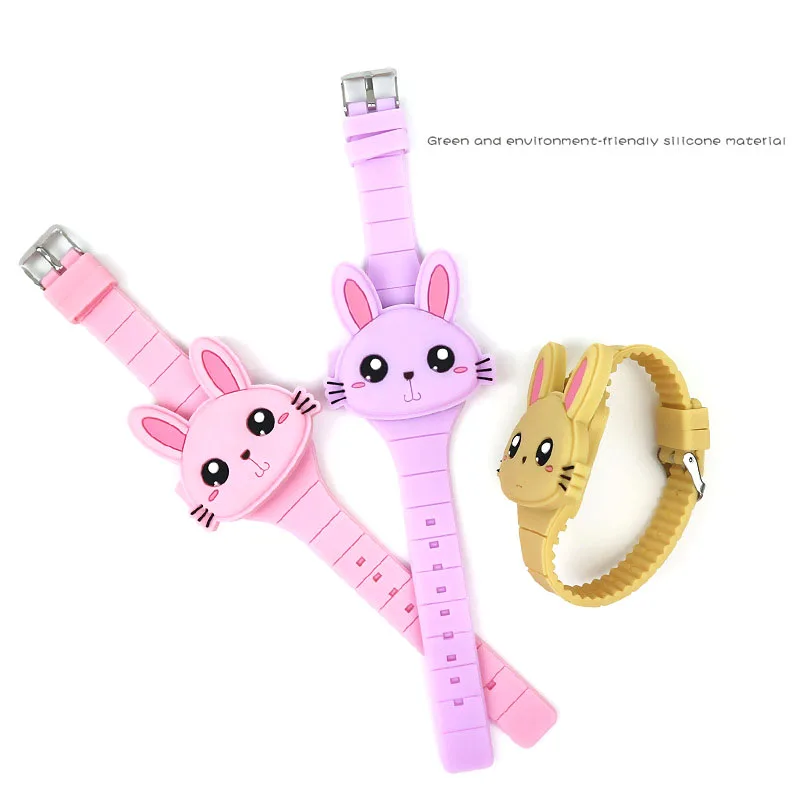 Kids Watches Children Cute Rabbit Cat 3D Cartoon LED Electronic Watch Boys and Girls Silicone Toy Wrist Watches Birthday Gifts