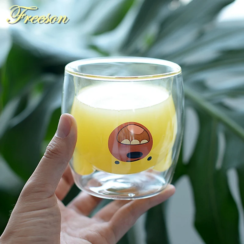 Güzel Panda çift duvarlı kupa bardak 260ml bira bira bardakları yaratıcı sabah süt cam meyve suyu bardağı isıya dayanıklı kupa bardak