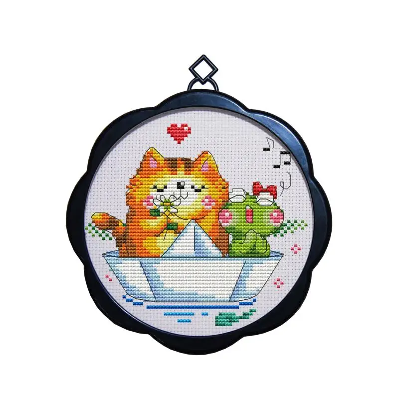 Cross Stitch Kit Embroidery with frame painting, mini small simple little dog puppy bear pattern ornament paintings image 4