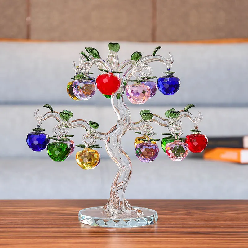 Crystal Glass Apple Tree with 6/10/12/16/18/36pcs Apples Fengshui Craft Home Decor Figurines Christmas Gifts Souvenirs Decor