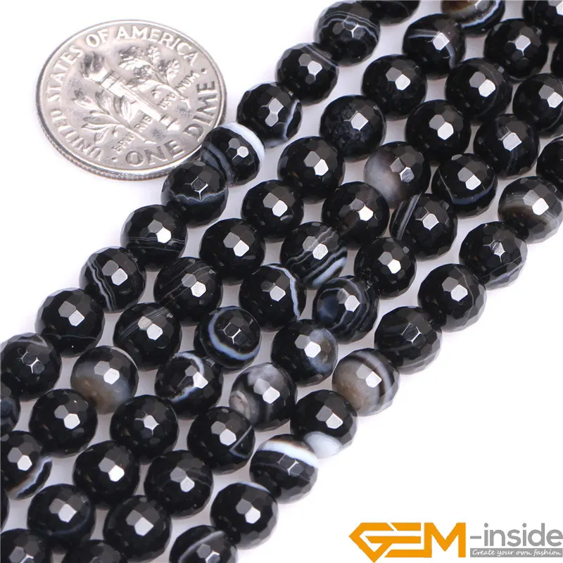 Round Faceted Black Sardonyx Agates Bead For Jewelry Making Strand 15 inches 8mm 10mm 12mm DIY  Jewelry Accessorries Loose Beads