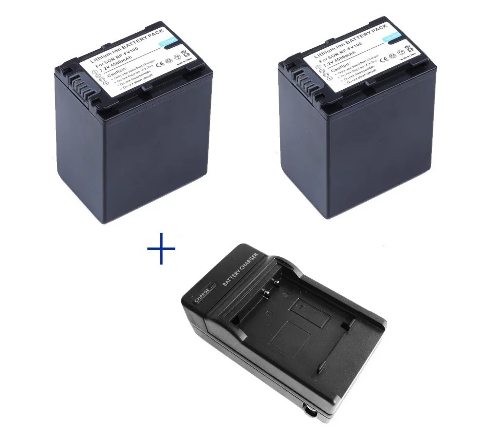 

2 Pcs 4500mAh NP-FV100 FV100 Batteries + Charger for Sony NP-FV30 NP-FV50 NP-FV70 SX83E SX63E