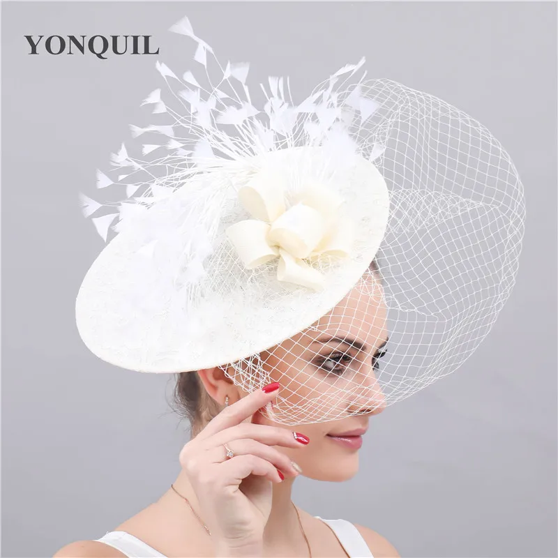 Kenducky Ivory Mesh Fascinator Wedding Hats Bbridal Marry Headwear Elegant Ladies Women Chapeau Caps Party Race Headbands Mesh