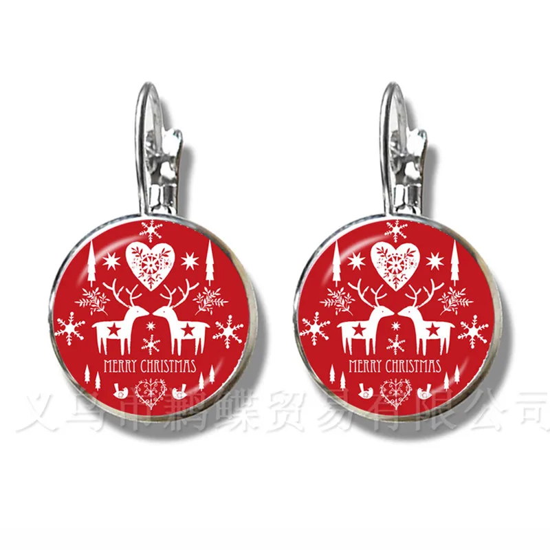 Christmas Dog Pattern Stud Earring 16mm Glass Dome DIY Charm Earrings For Women Girls Wonderful Xmas Gift