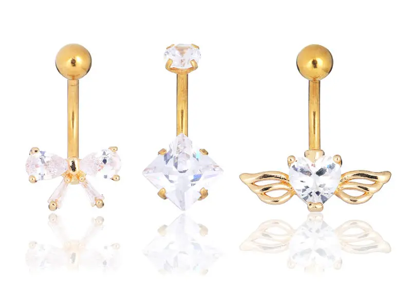 

50PCS Heart CZ Navel Belly Ring Button Bar Navel Rings Body Piercing Jewelry 14G Sexy Women Body Jewelry