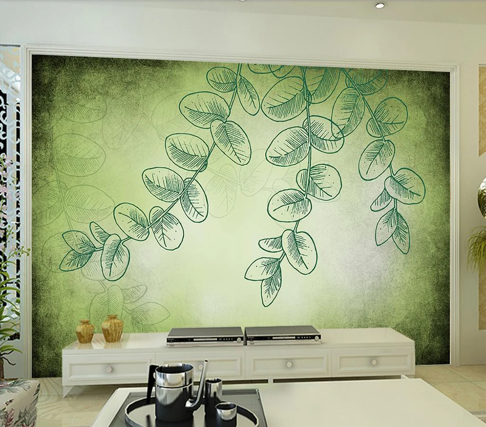 Custom wallpaper Simple green leaf sitting room background wall