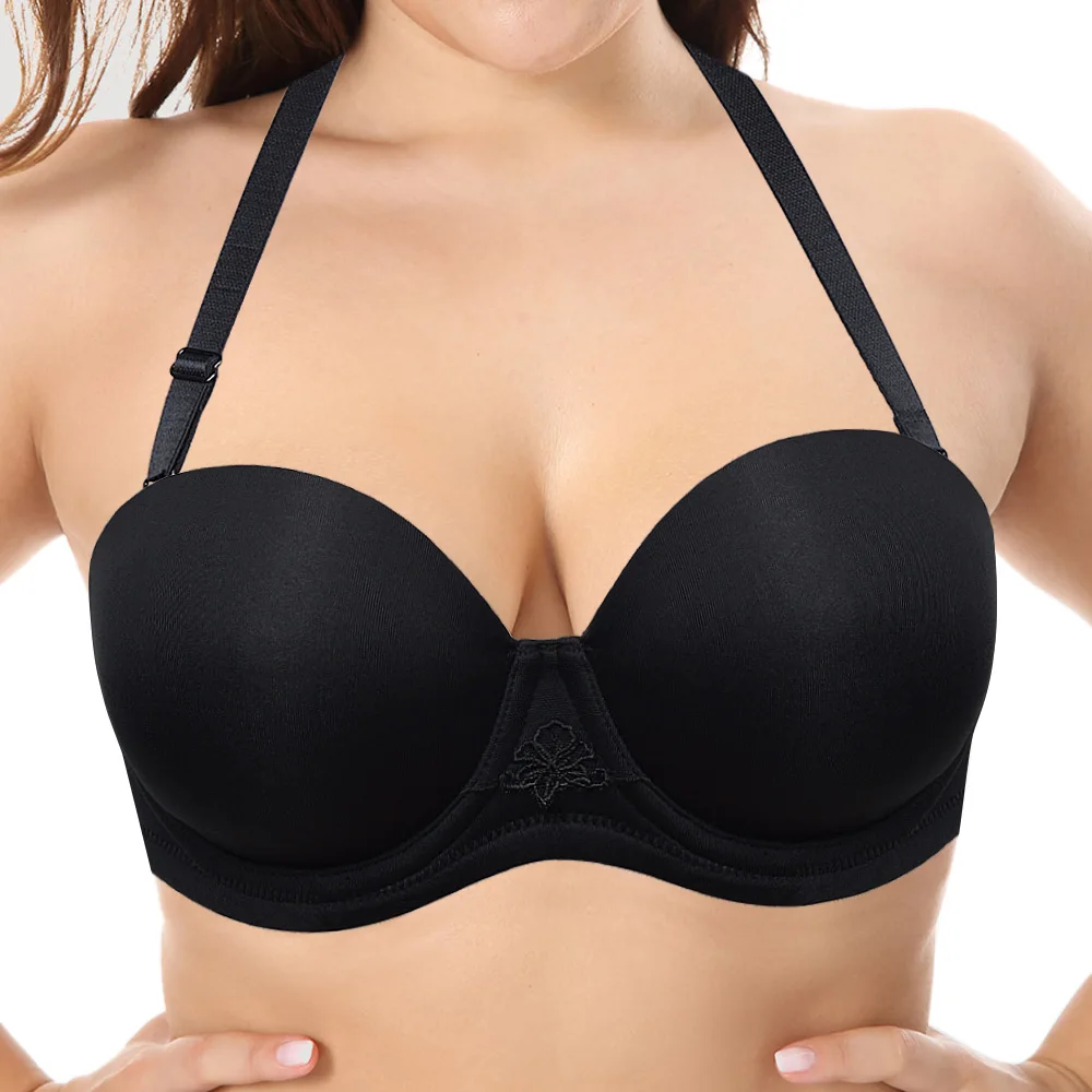 YANDW Quality B C D E F G H 1/2 Cup Adjustable Plus Size Women Sexy Bras Push Up Silicone Strapless Halter 32 34 36 38 40 42 44