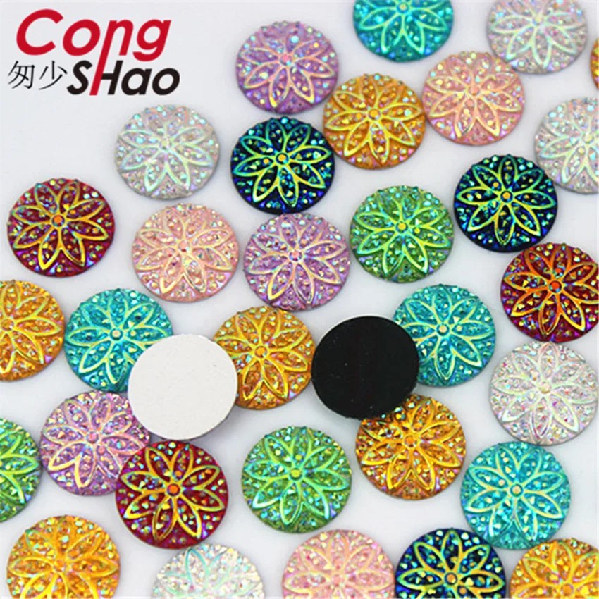 Cong Shao 100Pcs 12/16mm AB Colorful flatback stones and crystals Resin Round Rhinestone trim DIY Wedding Dress Button  CS675