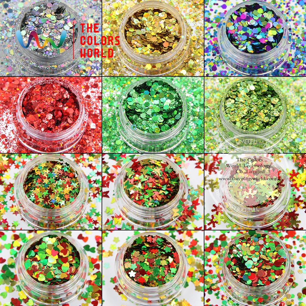 TCT-030  Mix Colors And Shape Christmas Glitter For Nail Art Makeup DIY Decoration And Holiday Decoration Nail Gel Body Painting