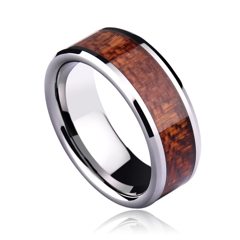 

New Arrival Free Shipping 8mm High Polished Tungsten Ring Jewelry With Koa Wood Comfort Fit Band Scratch Proof Size 7/8/9/10/11