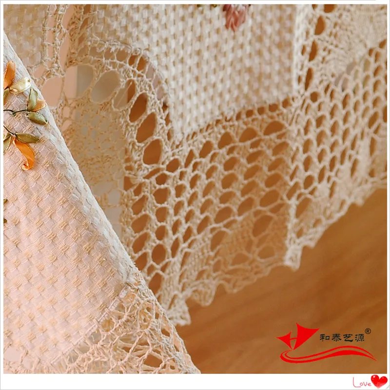 2025 new arrival zakka fashion embroidery tablecloth with ribbon flowers handmade patchwork for dinning table as novelty house