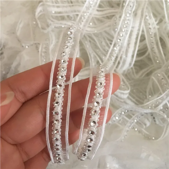 1.3cm Wide New Beads White Black Lace Fabric Trim Ribbon Collar DIY Sewing Applique Flowers Embroidered 3D Fringe Wedding Supply