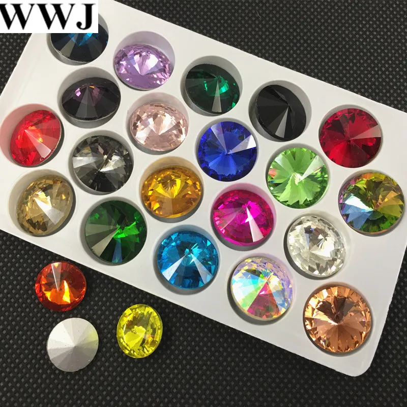 All Sizes Colors Glass Rivoli Crystal Fancy Stone 6mm 8mm,10mm,12mm,14mm,16,18mm Jewelry Stones AB, Pink,Siam Red can Mix