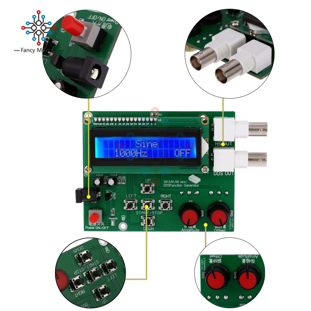 DDS Function Signal Generator 1Hz-65534Hz Frequency Meter Frequency Generator Module Sine Square Sawtooth Triangle Wave Diy Kit