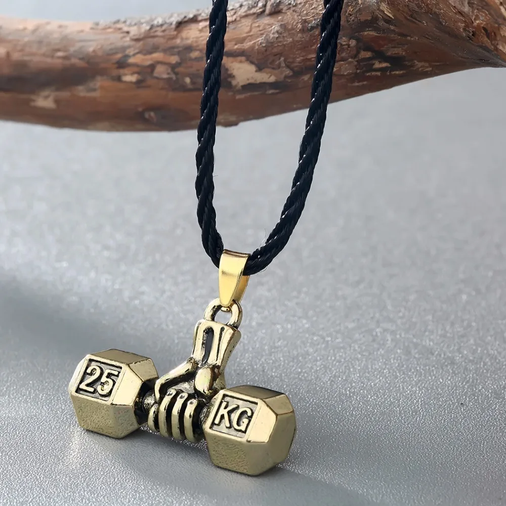 Cxwind Vintage Men Dumbbell Charm Pendant Necklace Fitness Barbell Sport Statement Necklaces Jewelry Gifts for Sports Lovers