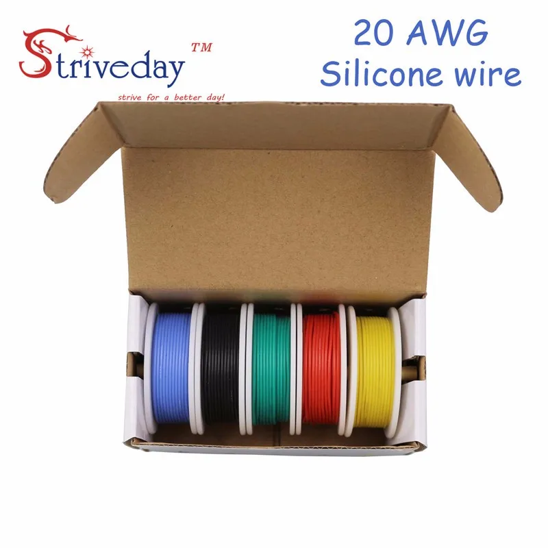 Kit di cavi in silicone intrecciato 18-30AWG (5 colori) - Cavo in rame stagnato ultra flessibile per progetti Arduino di auto RC LED fai-da-te