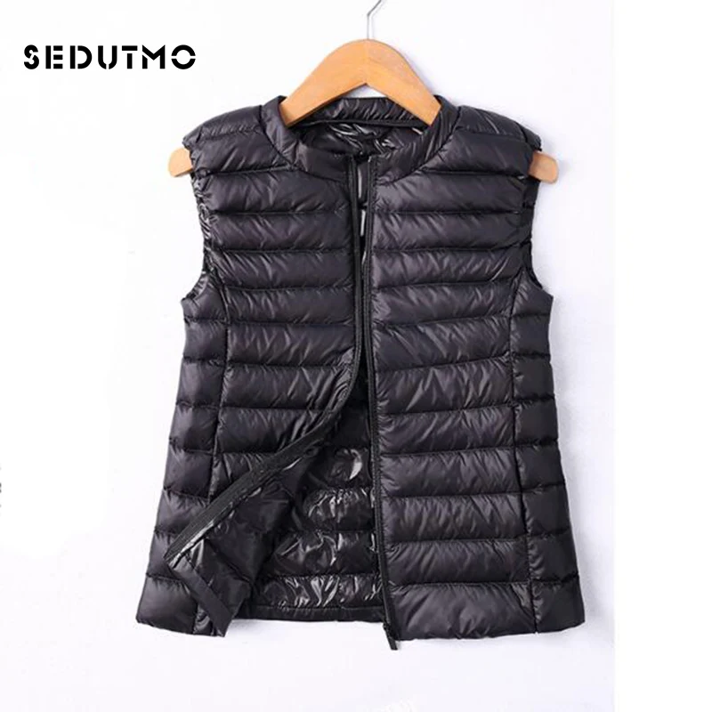 Sedutmo inverno ultra leve das mulheres para baixo jaquetas colete pato para baixo doat curto puffer jaqueta o-pescoço colete ed036