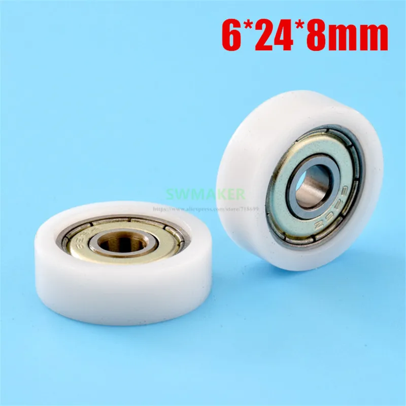 

10pcs 6*24*8mm F type POM engineering plastic roller, 626ZZ bearing pulley, nylon wheel for drawer/showcase/furniture