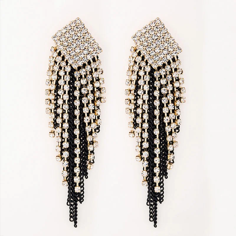 YFJEWE Fashion Luxury Full Rhinestone Tassel Earrings For Women Banquet Rhinestone Earrings Wedding Gifts Wholesale #E098