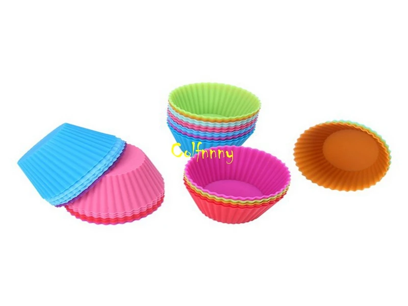 3000pcs/lot Fast shipping Fashion 7cm Round shape Silicone Muffin Cases Cake Cupcake Liner Baking Mold random color