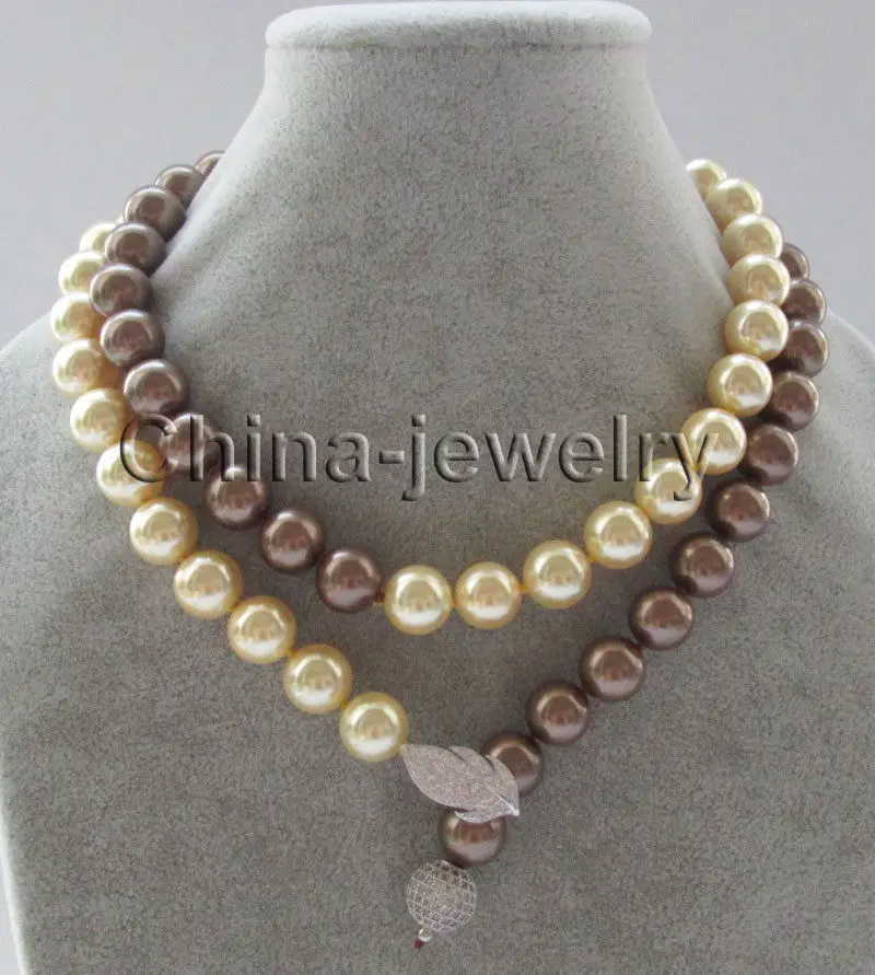 

SXTYR46 FREE shipping> >>> 32" 12mm gold + coffee perfect round south sea shell pearl necklace - GP clasp