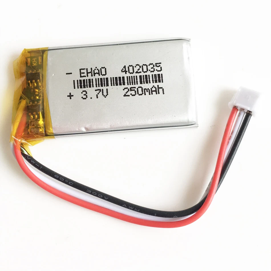 3.7V 250mAh litowo-polimerowa LiPo akumulator 402035 + JST 1.5mm 3-pinowa wtyczka do bransoletka Bluetooth inteligentnego zegarka GPS Mp3