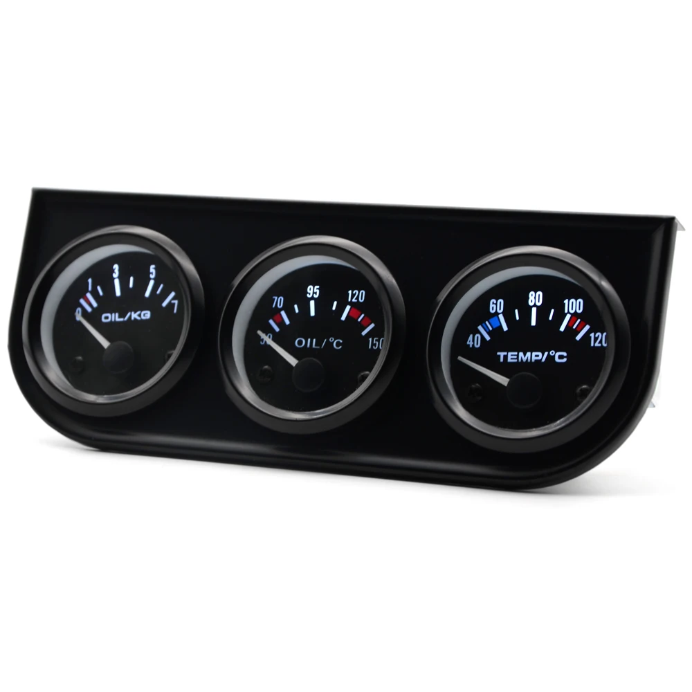 Water Temp Oil Temp Oil Pressure Gauge 52mm New 3 in 1 Triple Gauge Kit Black Color With Temp & Pressure Sensor