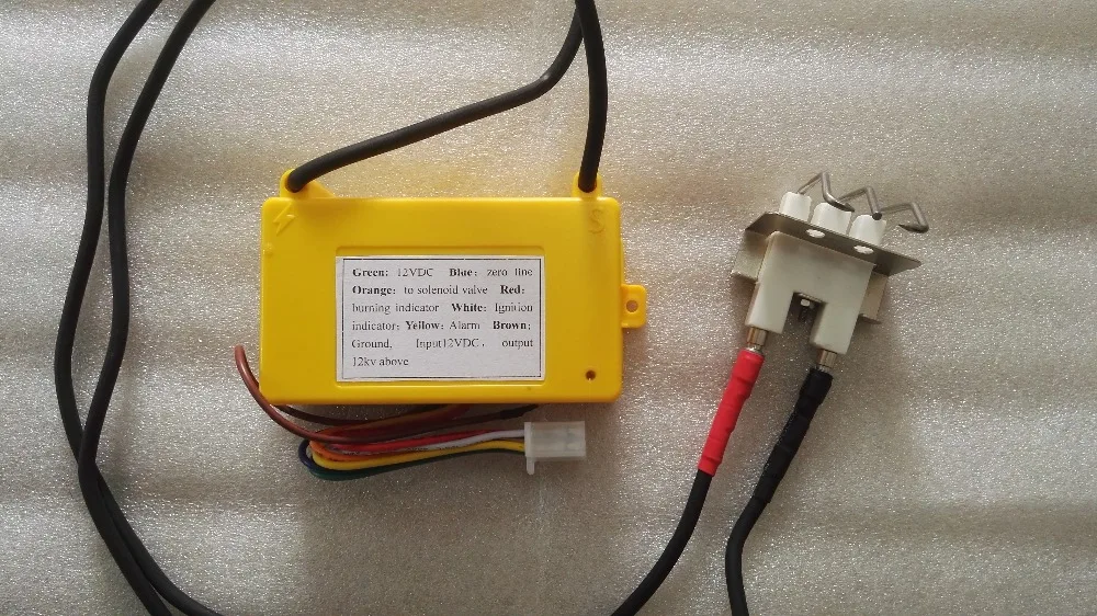 Gas Burner Ignition Controller With Electrode, Yellow Color Gas Ignition Box, Oven Pulse Gas Igniter 12vdc / 24vdc