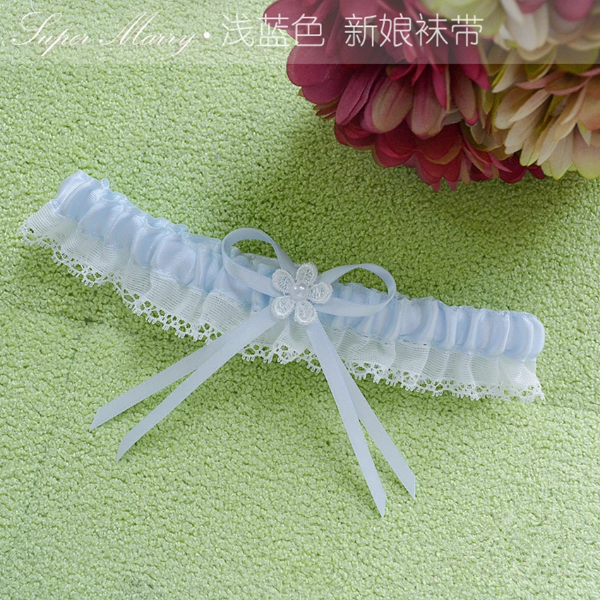 

New quality Wedding Garter The little flower blue lace ribbon Bridal Garter Belt Lace Wedding Bride Thigh Garter Handmade