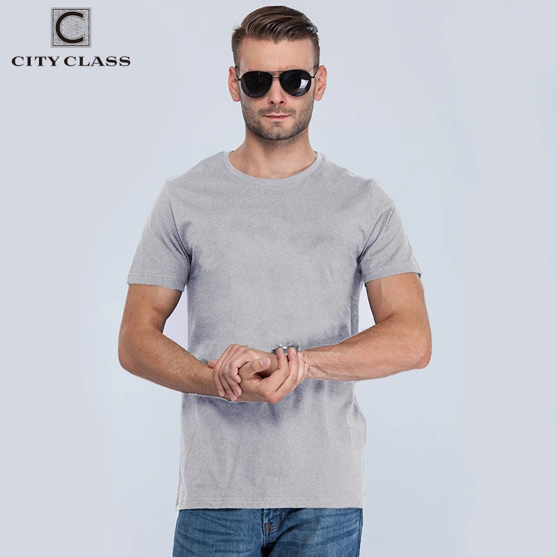 City Class Mens Plain Gray Color Basic 100% Cotton Brand Quality Summer T-shirts Without Print Casual Tops Tees For Male 7546g