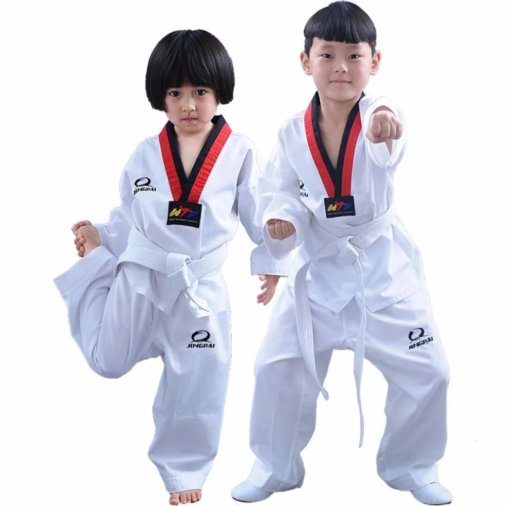 Hot sale Taekwondo Uniform Traditional white suite for kids adult student Tae kwon do dobok WTF approve Black V-Neck Uniforms