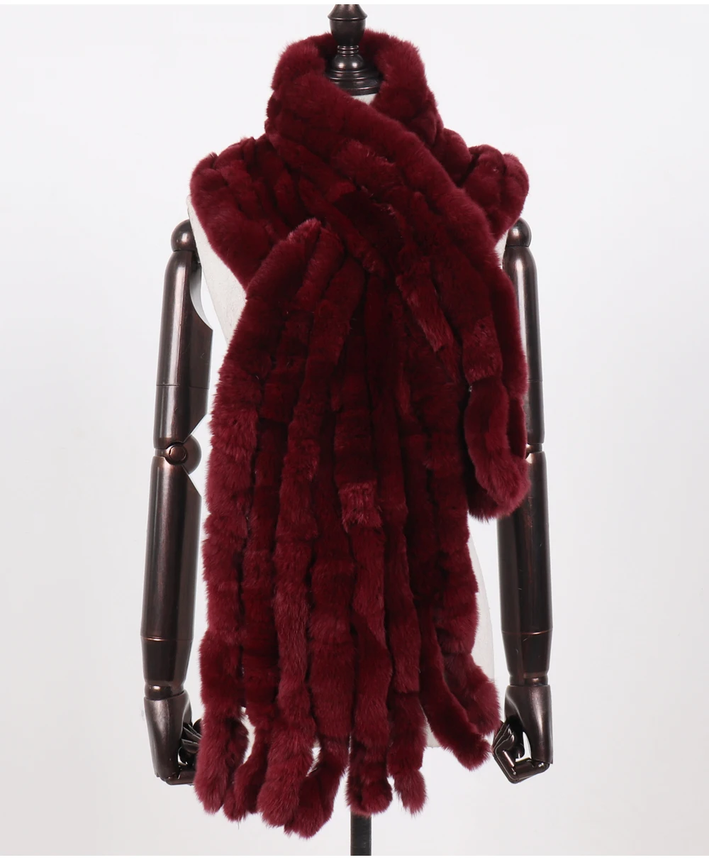 Neuer langer Schal aus echtem Rex-Kaninchenfell für Damen, warm, weich, hochwertig, modischer Rex-Kaninchenfell-Schal mit Quasten. – Detail 21